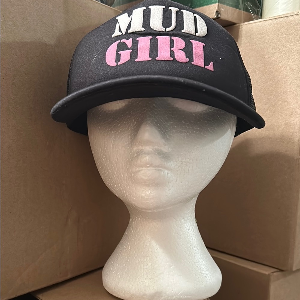 Black and Pink Vintage Baseball Cap with MUD GIRL Text